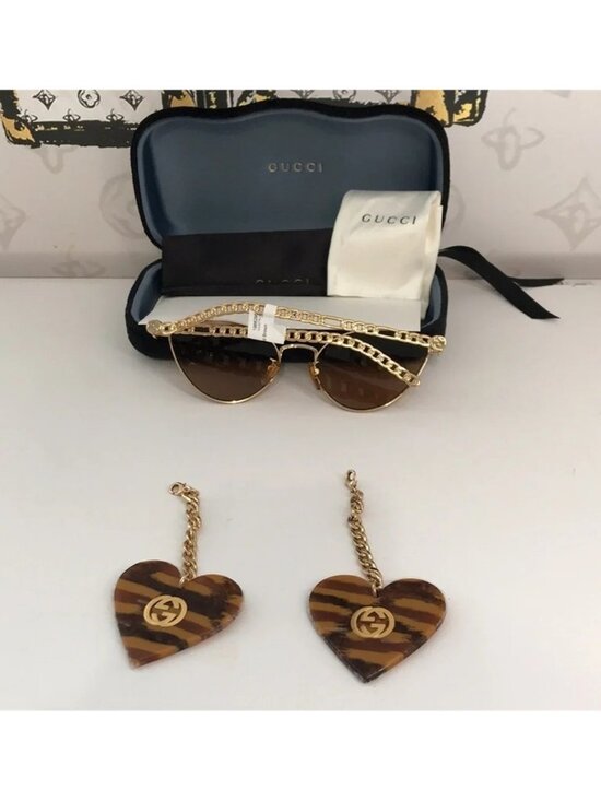 New Authentic Gucci GG0977S 002 Gold Cat-Eye Sunglasses Brown Lenses main image 5